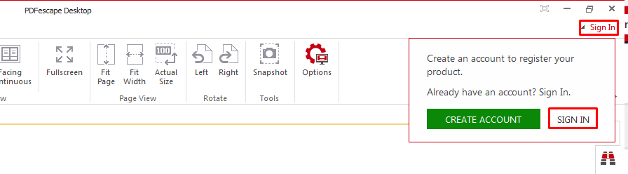 Click SIGN IN to log into your PDFescape account