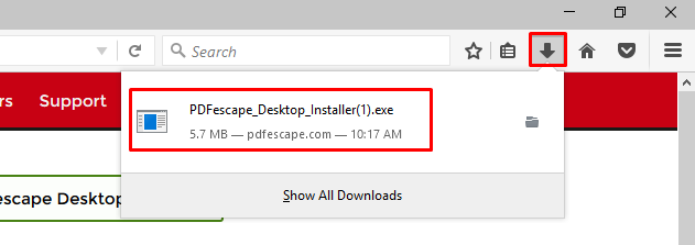 Open PDFescape Desktop installer for Firefox