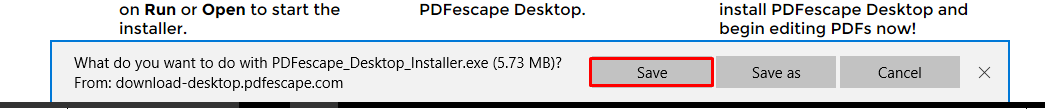 Choose to save for PDFescape Desktop installer in Microsoft Edge