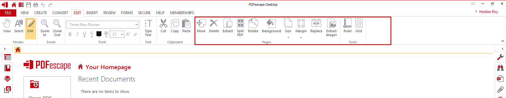 PDFescape Desktop features are greyed out