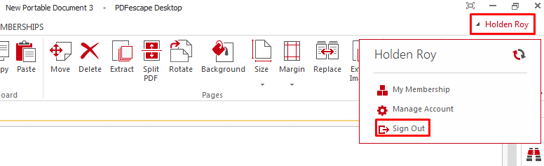 Sign out of PDFescape Desktop account