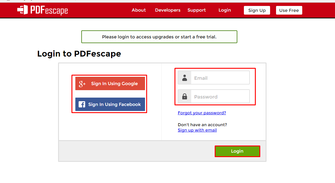 Login to PDFescape