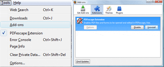 How to uninstall the PDFescape Extension