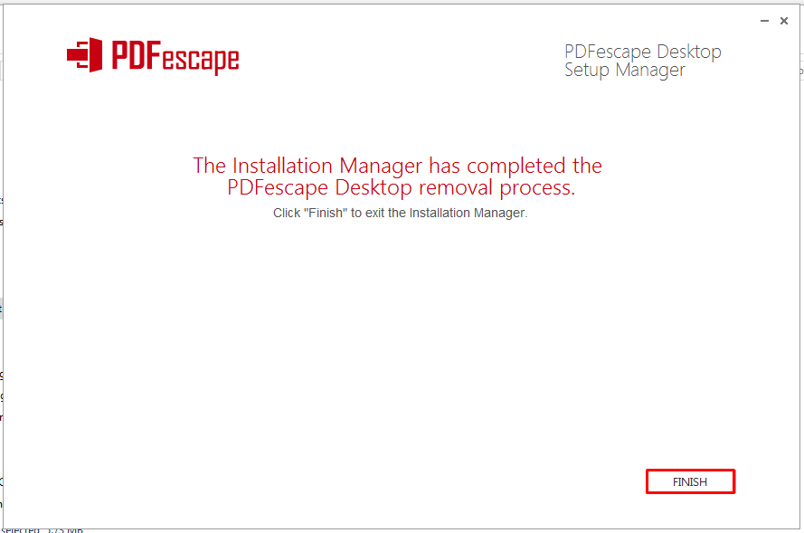 Klik Finsh untuk menghapus instalasi desktop pdfescape