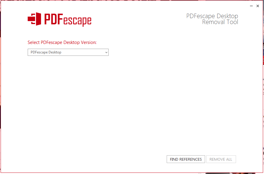 Click Find References in PDFescape Desktop removal tool