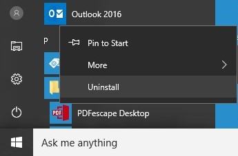 Uninstall PDFescape Desktop Windows 10 right click